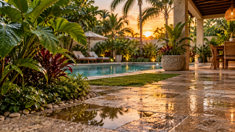Jardín y alberca en Cancún con riesgo de mosquitos — cómo prevenirlos