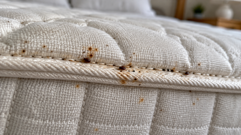 Señales de chinches en colchón — manchas y excremento de chinches de cama